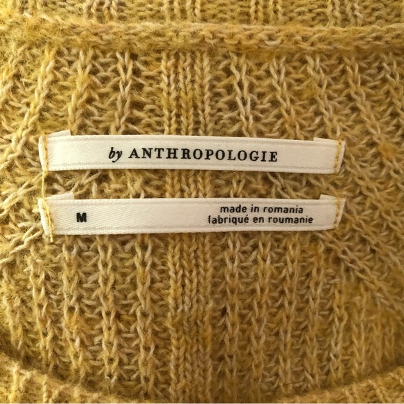 Anthropologie Keely Open Cable Knit Wool Blend Sweater Mustard Yellow Medium - Picture 4 of 4